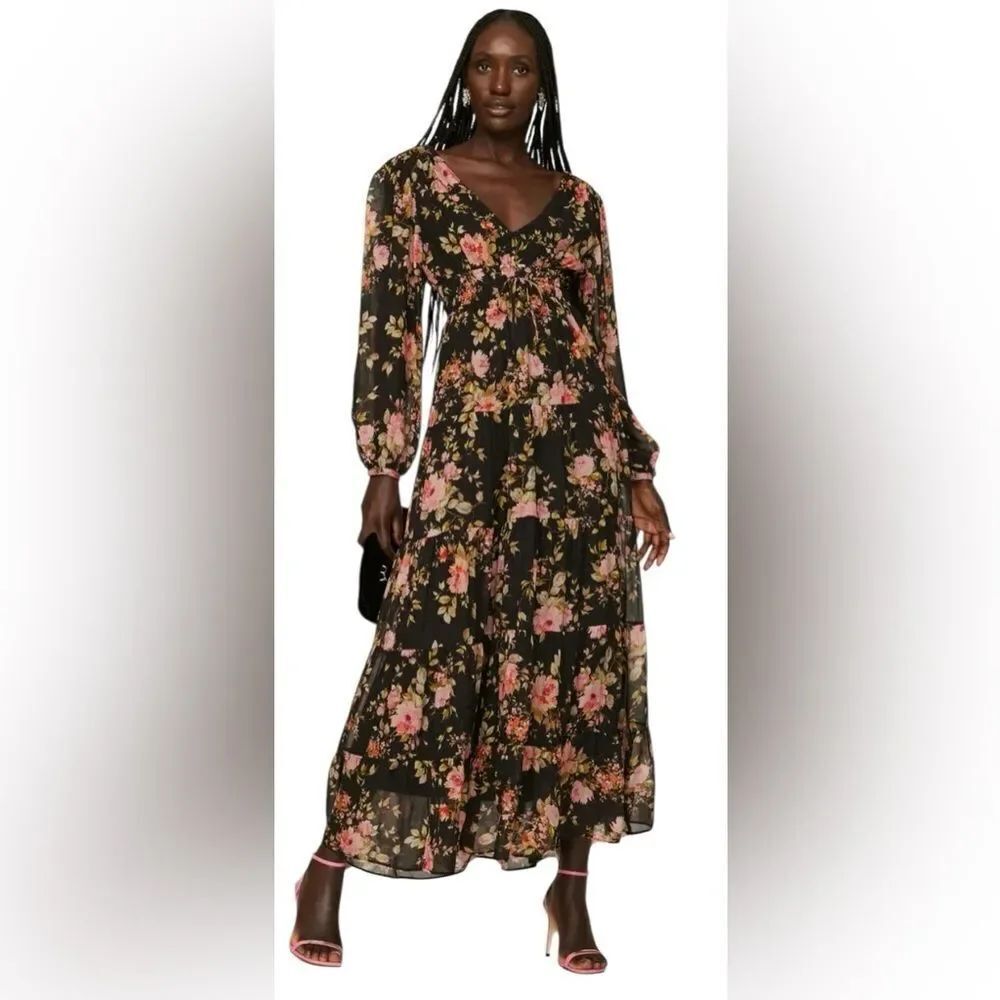 YUMI KIM Black Floral Blake Dress Size Small